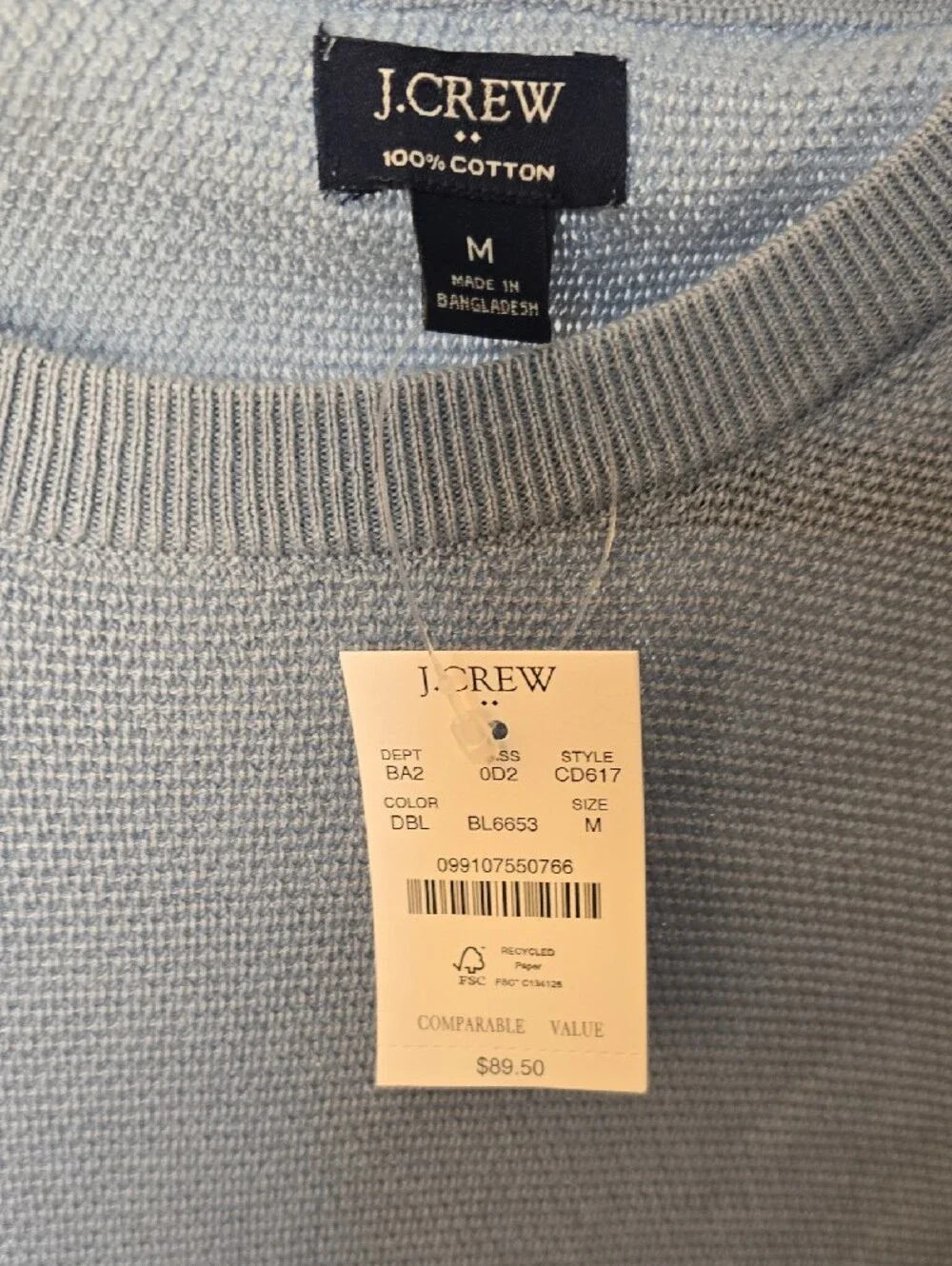 NWT- J. Crew Men’s Light Blue Crewneck Sweater-SIZE MED.